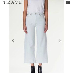TRAVE Audrey Sky Pilot Light Blue Cropped Wide Leg Denim Jeans 28